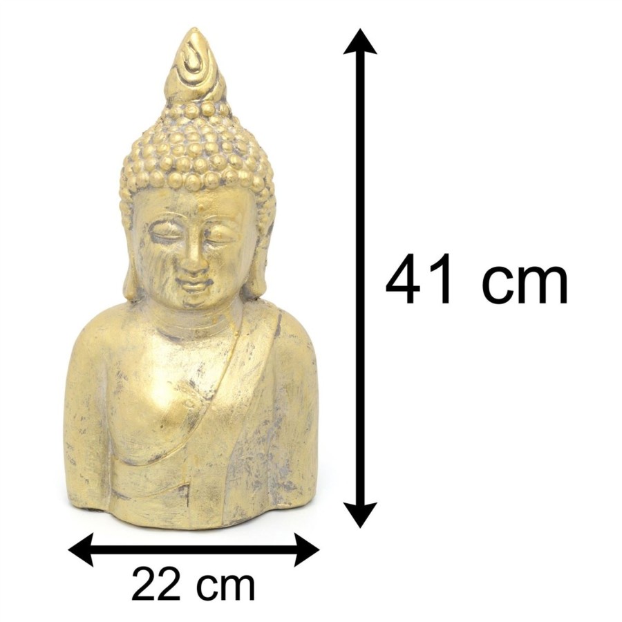 Home Accessories Carousel Shop Garden Decor | 41Cm Large Gold Buddha Garden Ornament | Antique Style Outdoor Buddha Statue | Buddha Head Bust Figurine Sculpture