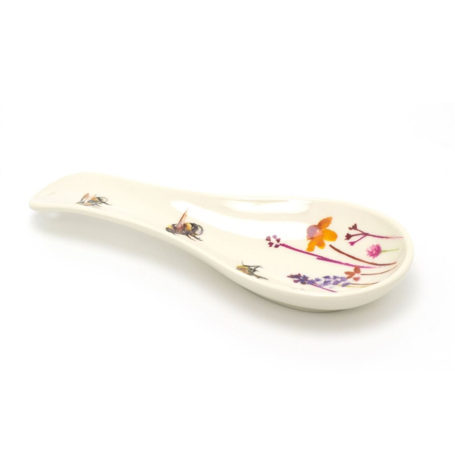 Kitchen & Dining Carousel Shop | 23Cm Busy Bee Floral Spoon Holder | Melamine Floral Kitchen Utensil Rest | Bumble Bee Cooking Ladle Spatula Holder