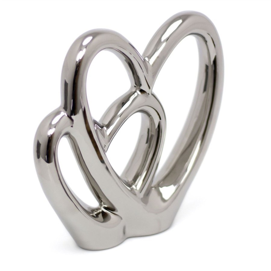 Home Accessories Carousel Shop Decorative Accessories | 21Cm Elegant Silver Love Heart Ornament | Double Heart Sculpture | Anniversary Wedding Gifts