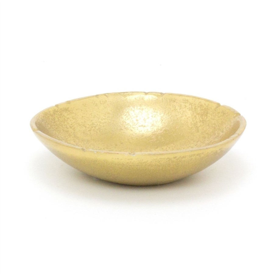 Home Accessories Carousel Shop Decorative Accessories | Stylish Gold Effect Metal Display Bowl | Round Decorative Display Dish | Antique Style Presentation Bowl