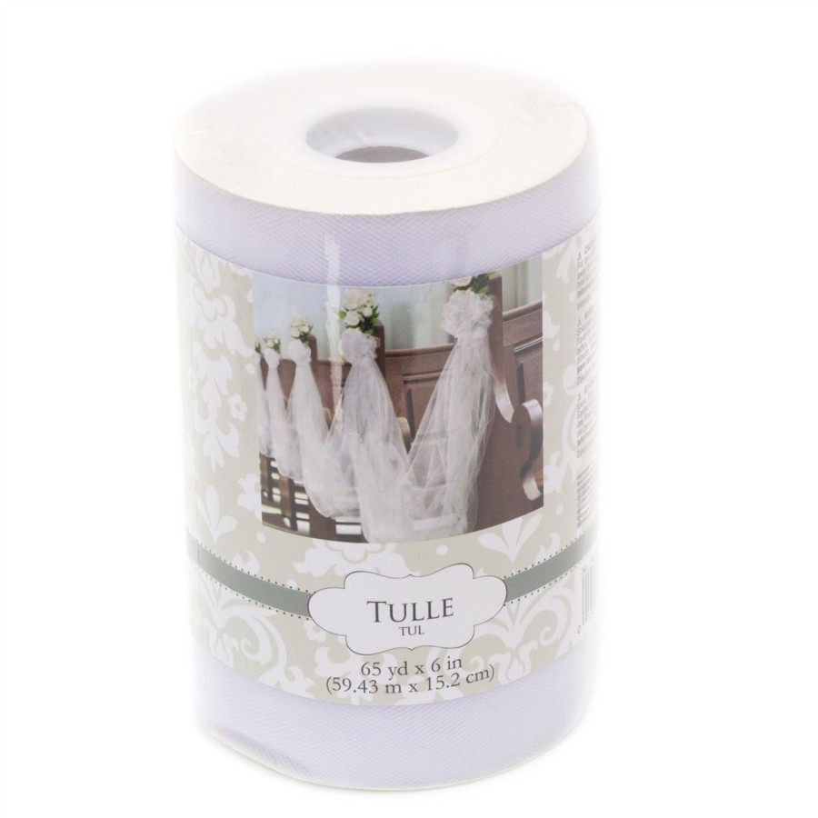 Celebrations Carousel Shop | White Tulle Roll Wedding Decoration | Tulle Fabric Deco Mesh | 195Ft Sheer Fabric Spool