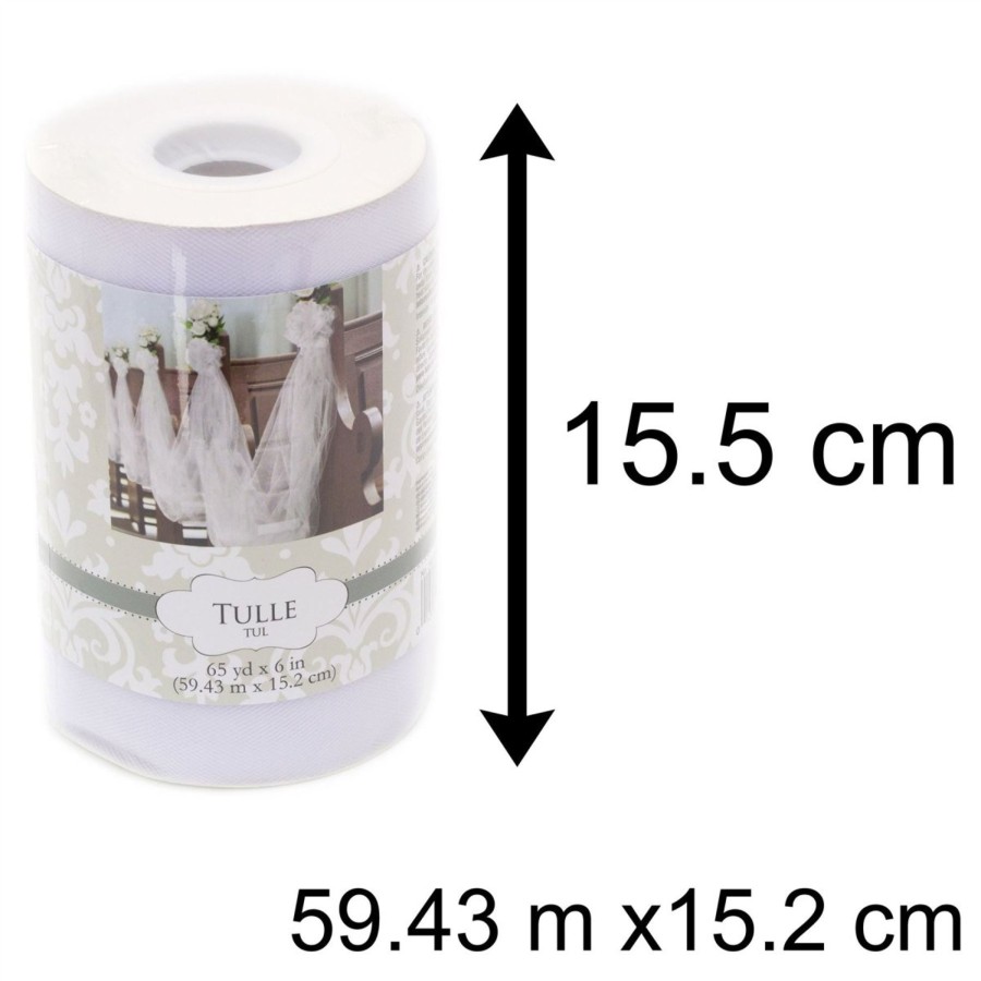 Celebrations Carousel Shop | White Tulle Roll Wedding Decoration | Tulle Fabric Deco Mesh | 195Ft Sheer Fabric Spool