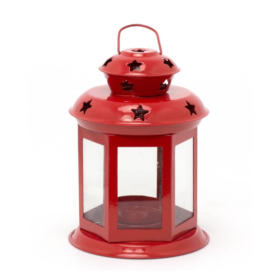 Home Accessories Carousel Shop Candlesticks, Holders & Lanterns | 13Cm Metal Lantern Tealight Holder | Hanging Outdoor Indoor Tea Light Lantern | Star Tealight Candle Holder - Red