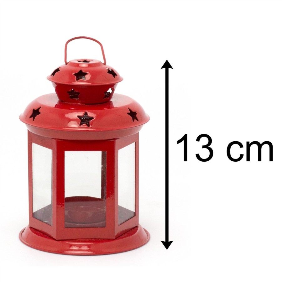 Home Accessories Carousel Shop Candlesticks, Holders & Lanterns | 13Cm Metal Lantern Tealight Holder | Hanging Outdoor Indoor Tea Light Lantern | Star Tealight Candle Holder - Red